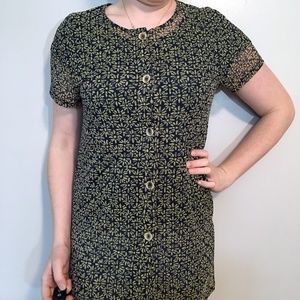 Vintage Coral Key Button-upTropical Dress, M